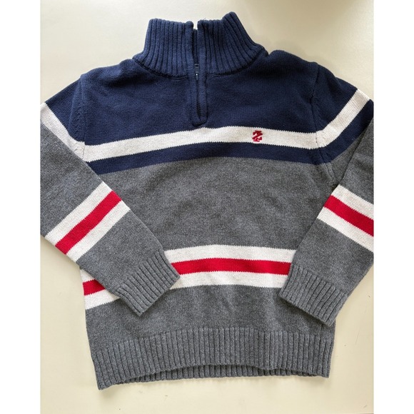 Izod Other - IZOD‎ Sweater Pullover 1/4 Zip Boys XS (4/5) Blue Gray Red White Logo Preppy